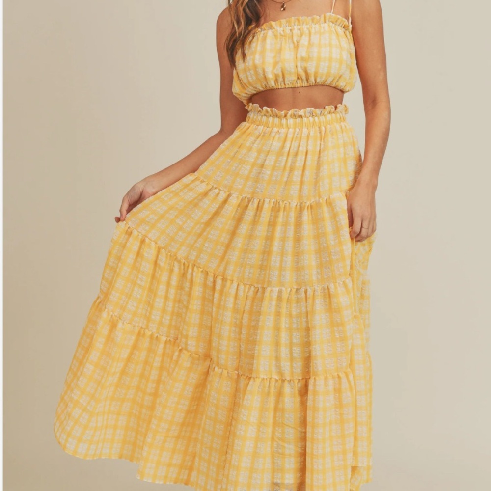 Vici Yellow Gingham Tiered Maxi Skirt
